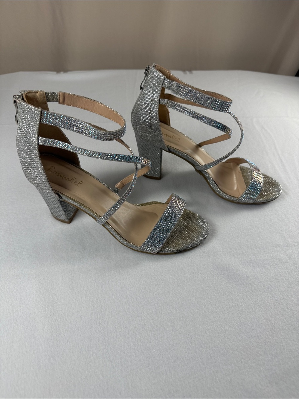 Women's Silver Rhinestone Strappy Heels